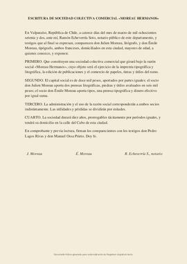 Escritura de sociedad colectiva comercial «Moreau Hermanos»